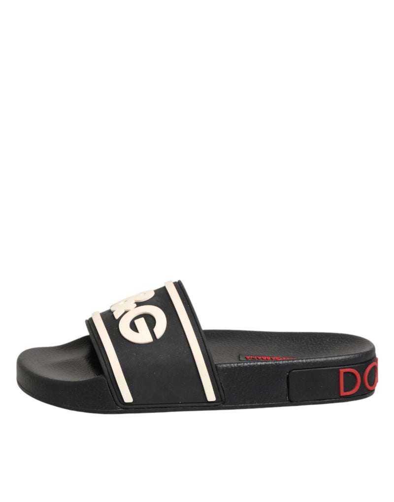 Dolce & Gabbana Black Rubber Slides Sandals for Beachwear