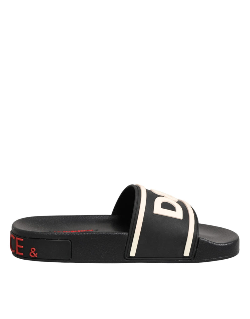 Dolce & Gabbana Black Rubber Slides Sandals for Beachwear