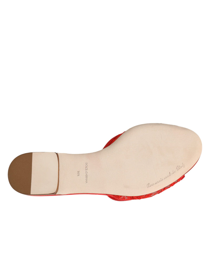 Dolce & Gabbana Red Devotion Lace Flats Slip On Sandals