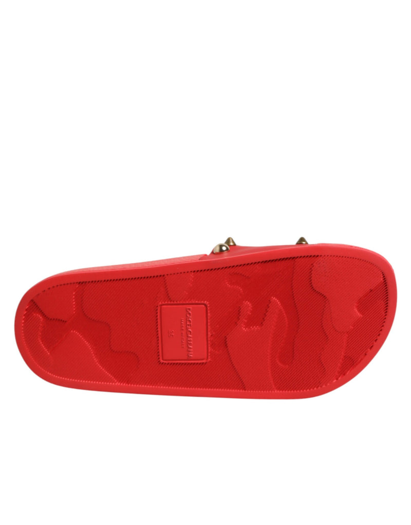 Dolce & Gabbana Red Sacred Heart Stud Slides - Beachwear Shoes