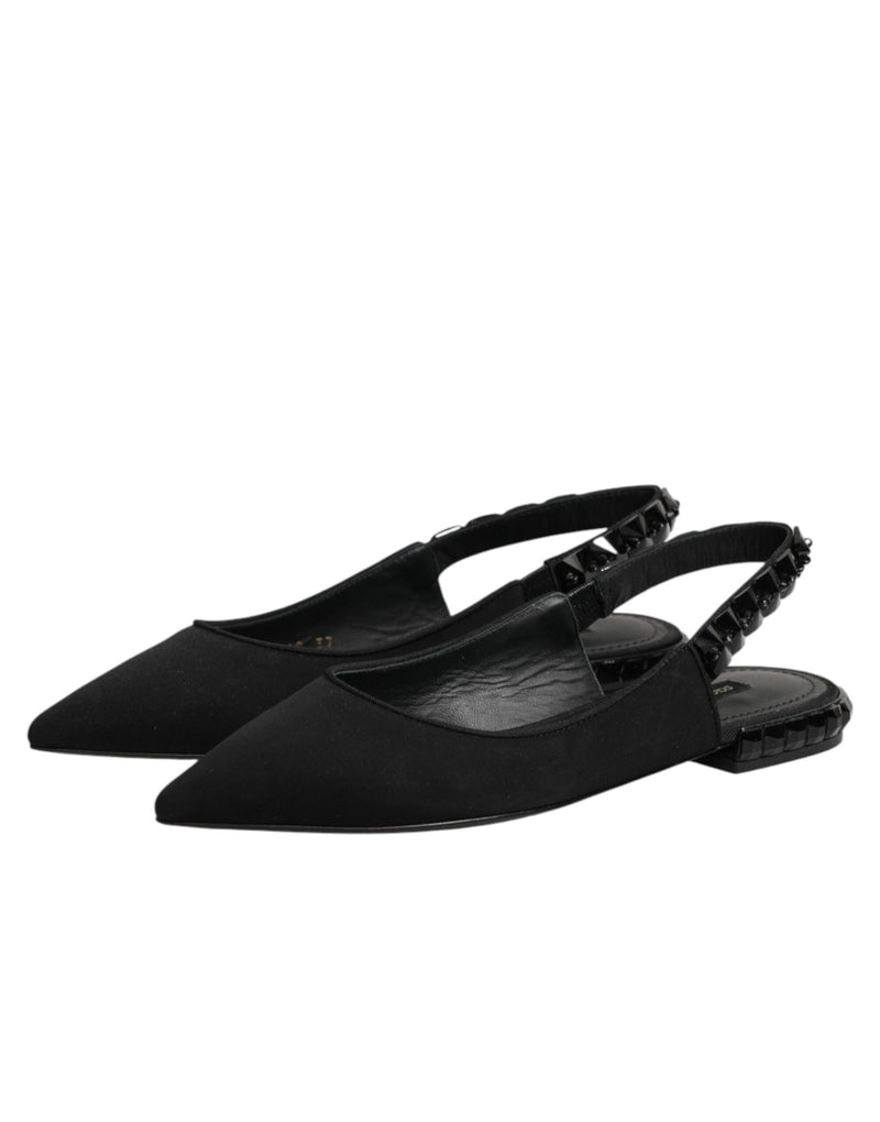 Dolce & Gabbana Black Crystal Charmeuse Slingback Shoes