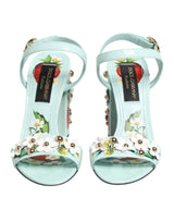 Dolce & Gabbana Mint Green Floral Studs Heels Sandals
