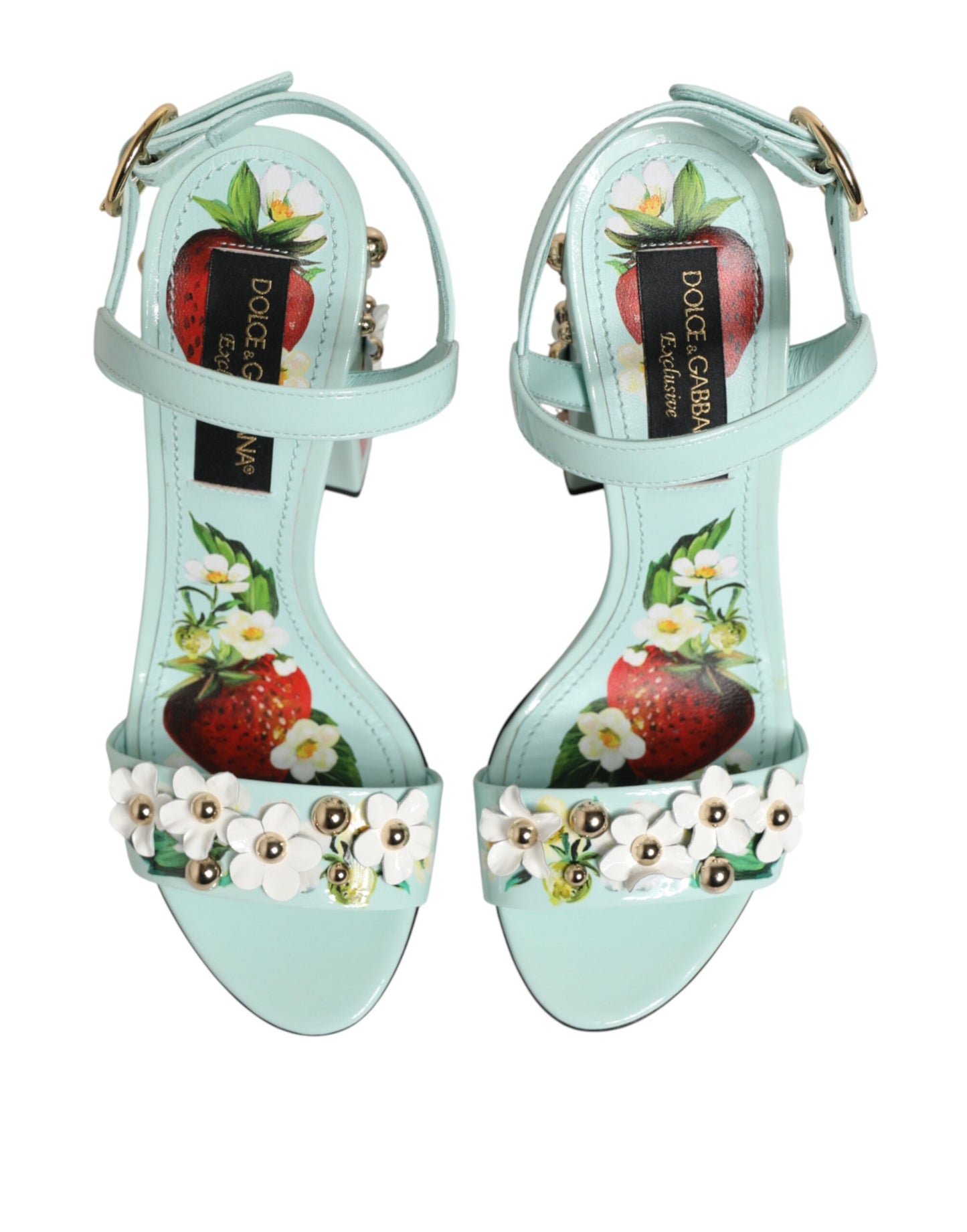 Dolce &amp; Gabbana mintgroene sandalen met bloemenprint en studs.