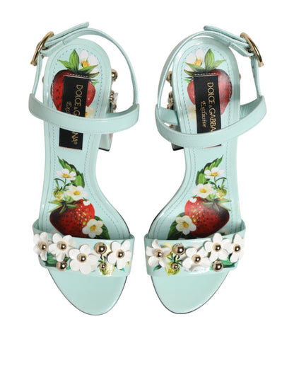 Dolce &amp; Gabbana mintgroene sandalen met bloemenprint en studs.