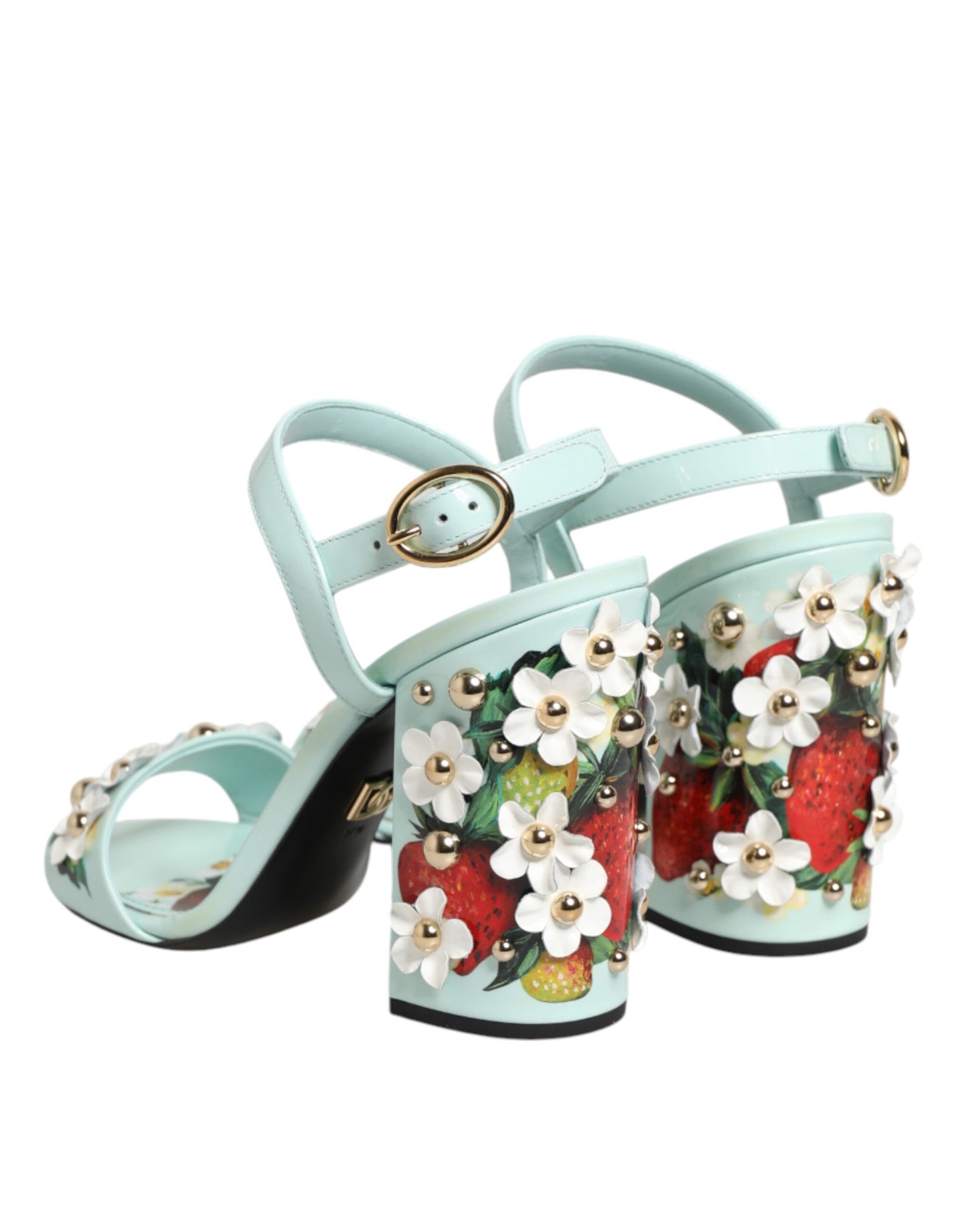 Dolce &amp; Gabbana mintgroene sandalen met bloemenprint en studs.