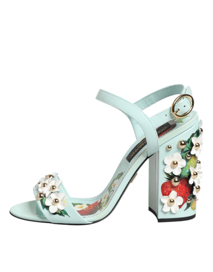 Dolce &amp; Gabbana mintgroene sandalen met bloemenprint en studs.