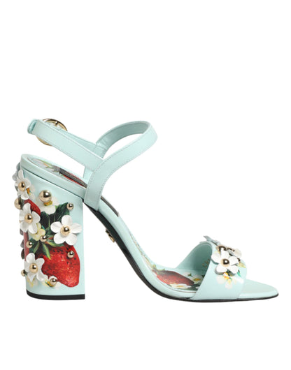 Dolce &amp; Gabbana mintgroene sandalen met bloemenprint en studs.