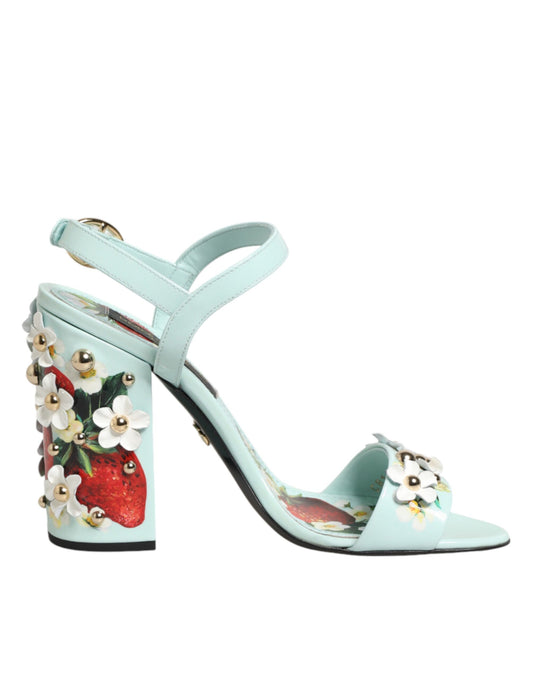 Dolce &amp; Gabbana mintgroene sandalen met bloemenprint en studs.