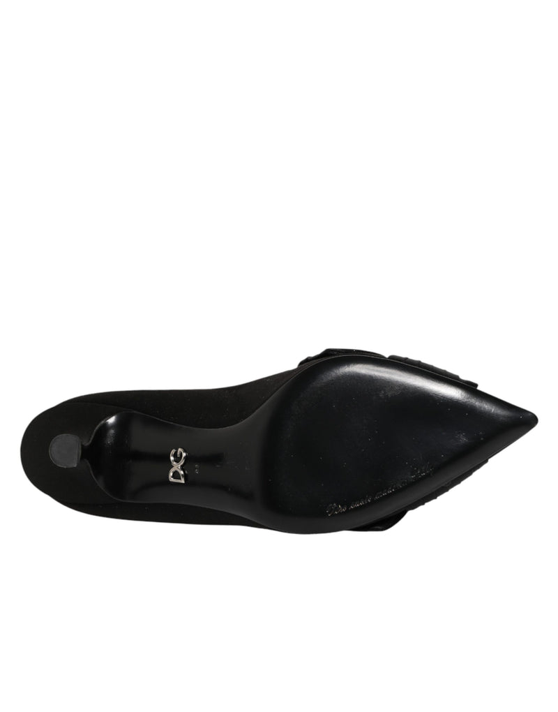 Dolce & Gabbana Black Satin Bow Crystal Embellishment Pumps