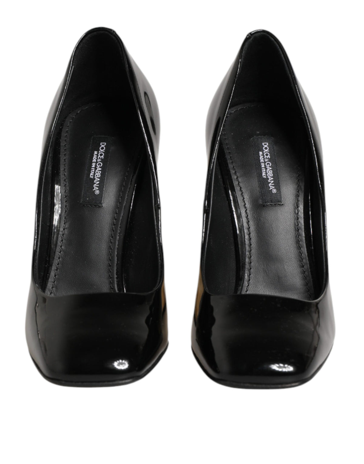 Dolce & Gabbana Black Gold Patent Leather Logo Heels Pumps