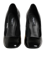 Dolce & Gabbana Black Gold Patent Leather Logo Heels Pumps