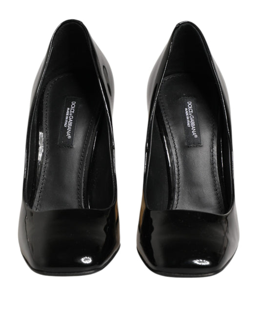 Dolce & Gabbana Black Gold Patent Leather Logo Heels Pumps