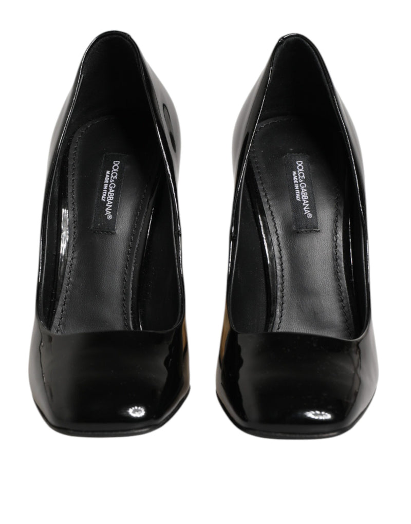 Dolce & Gabbana Black Gold Patent Leather Logo Heels Pumps