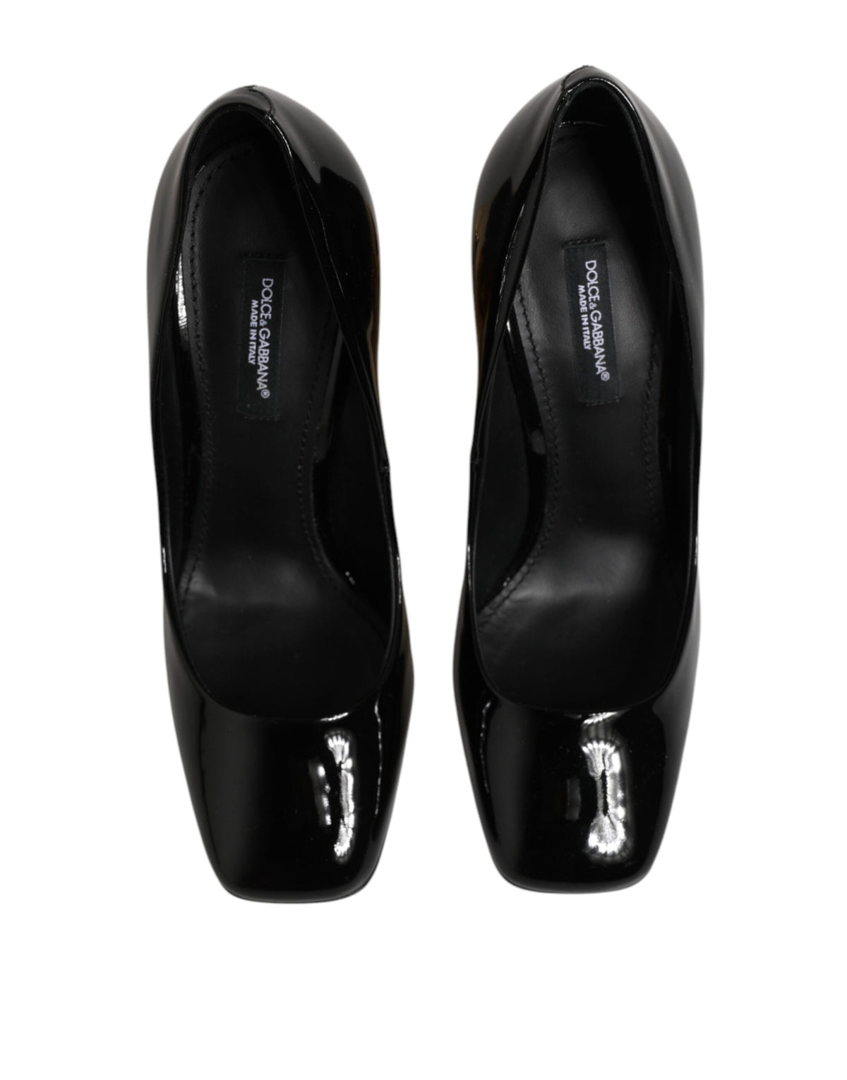 Dolce & Gabbana Black Gold Patent Leather Logo Heels Pumps