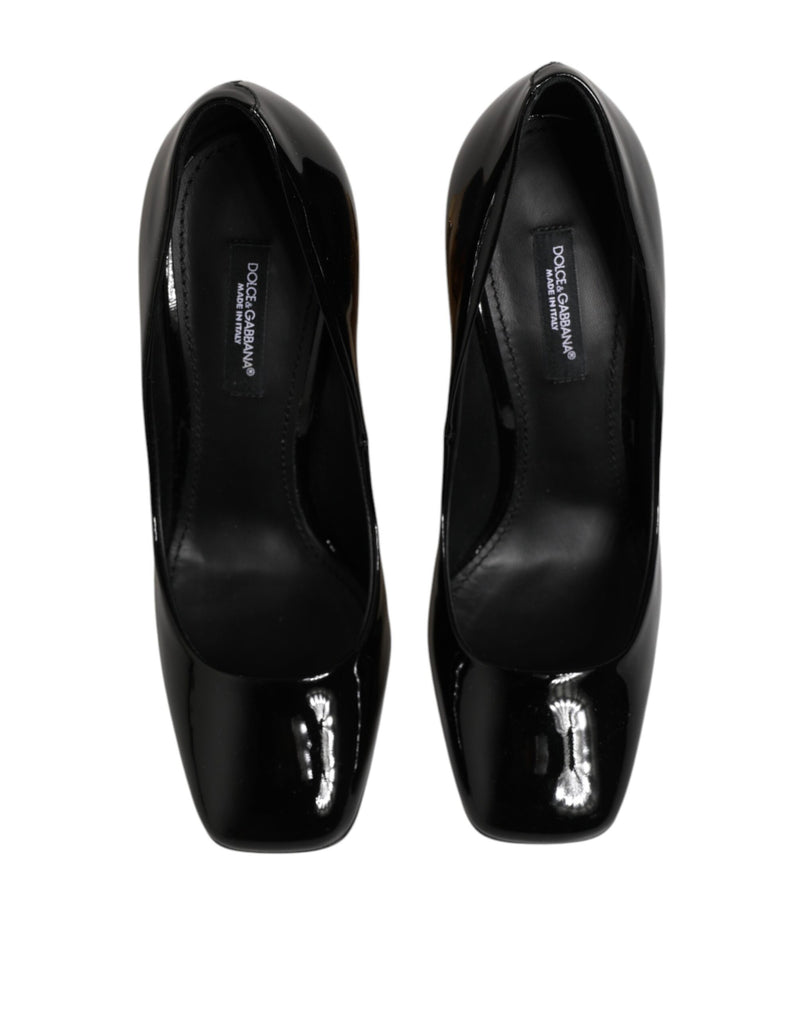 Dolce & Gabbana Black Gold Patent Leather Logo Heels Pumps