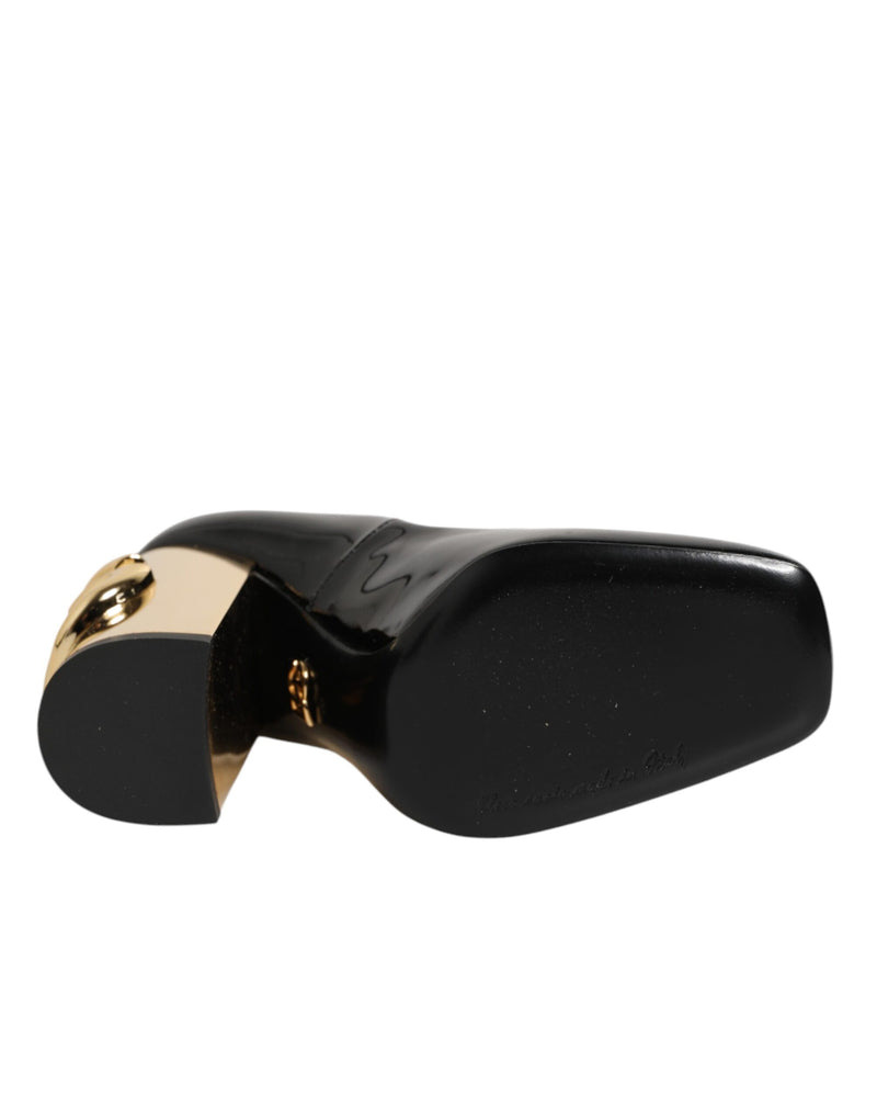 Dolce & Gabbana Black Gold Patent Leather Logo Heels Pumps