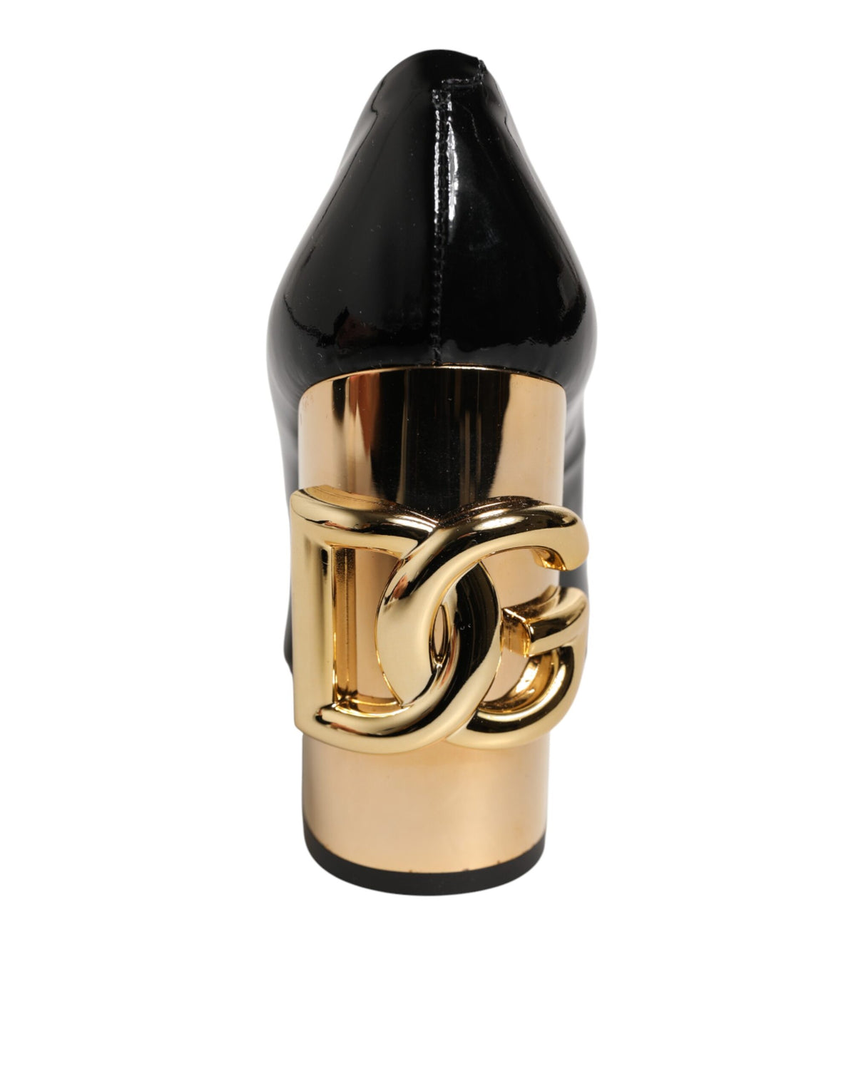 Dolce & Gabbana Black Gold Patent Leather Logo Heels Pumps