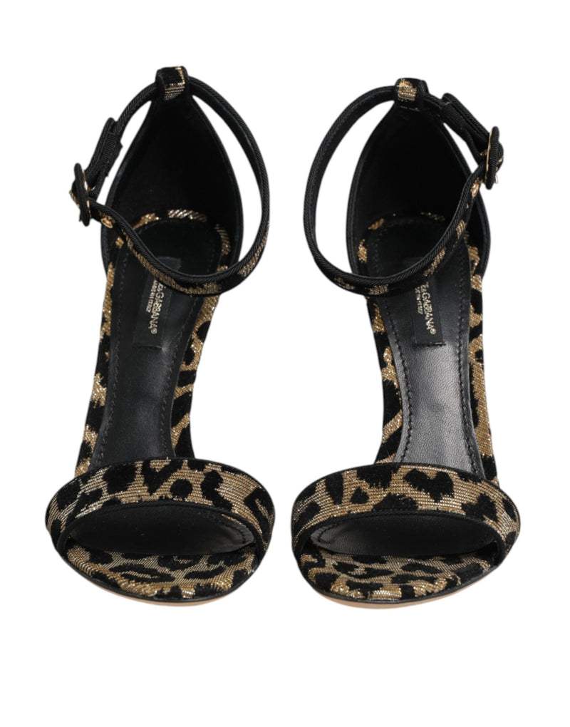 Dolce & Gabbana Gold Leopard Ankle Strap Heels Sandals