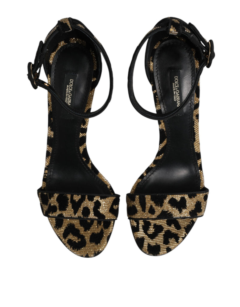 Dolce & Gabbana Gold Leopard Ankle Strap Heels Sandals