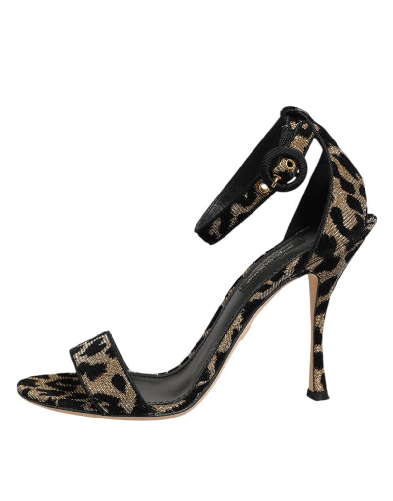 Dolce & Gabbana Gold Leopard Ankle Strap Heels Sandals