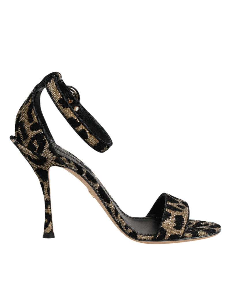 Dolce & Gabbana Gold Leopard Ankle Strap Heels Sandals