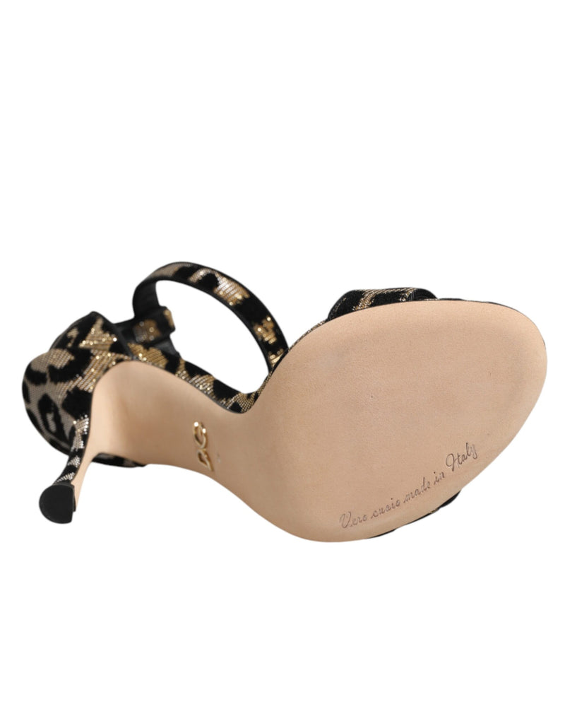Dolce & Gabbana Gold Leopard Ankle Strap Heels Sandals