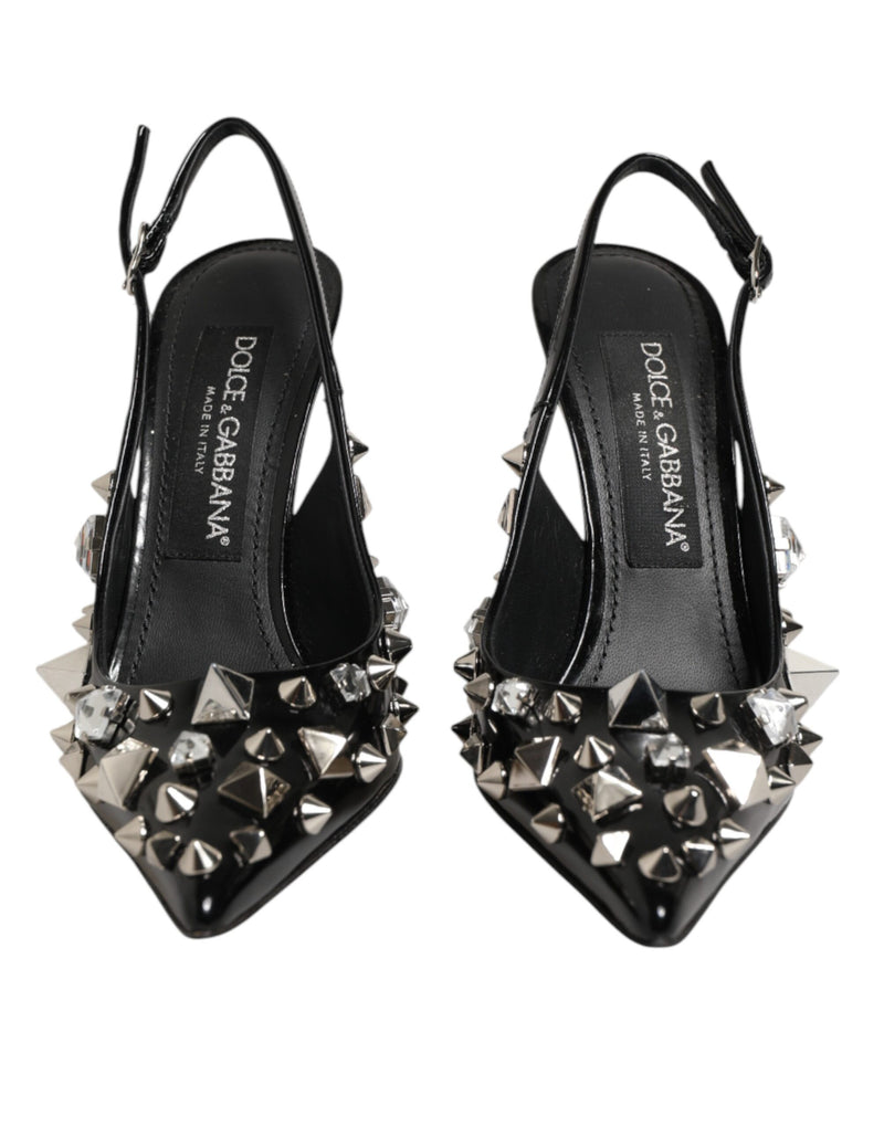 Dolce & Gabbana Black Studded Leather Heels Slingbacks