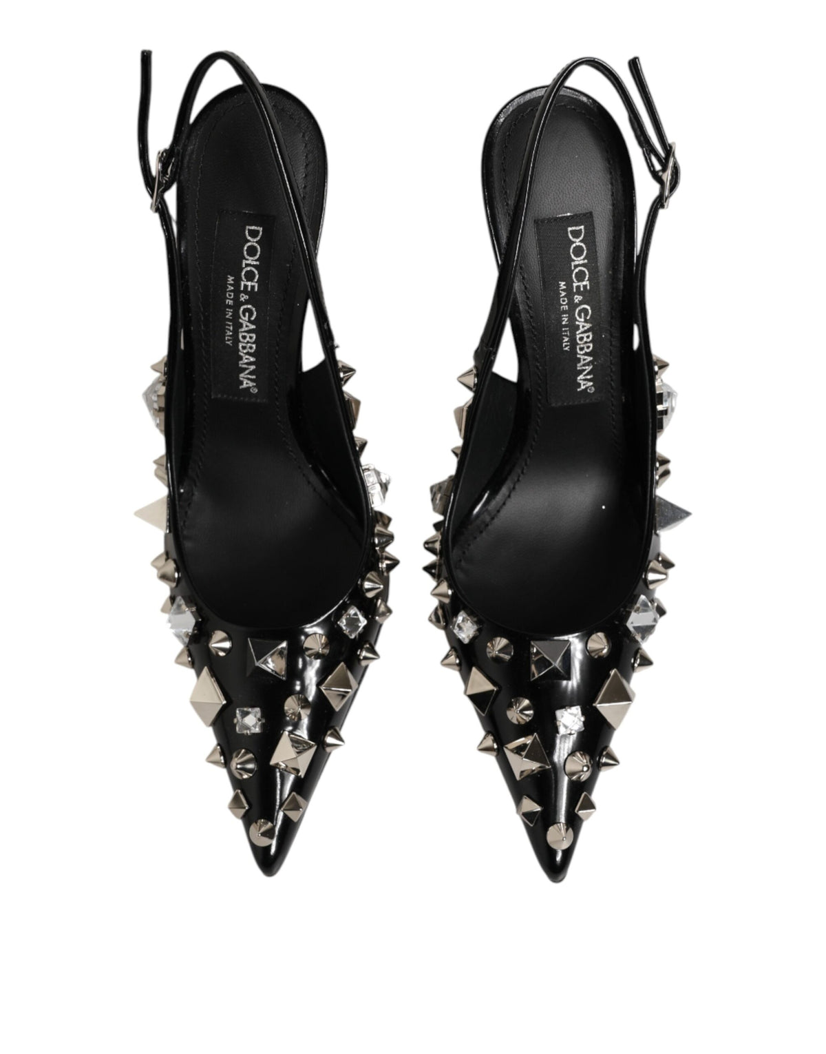 Dolce & Gabbana Black Studded Leather Heels Slingbacks
