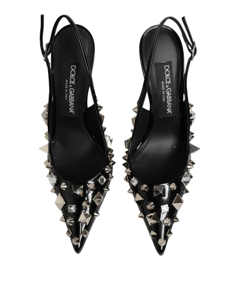 Dolce & Gabbana Black Studded Leather Heels Slingbacks