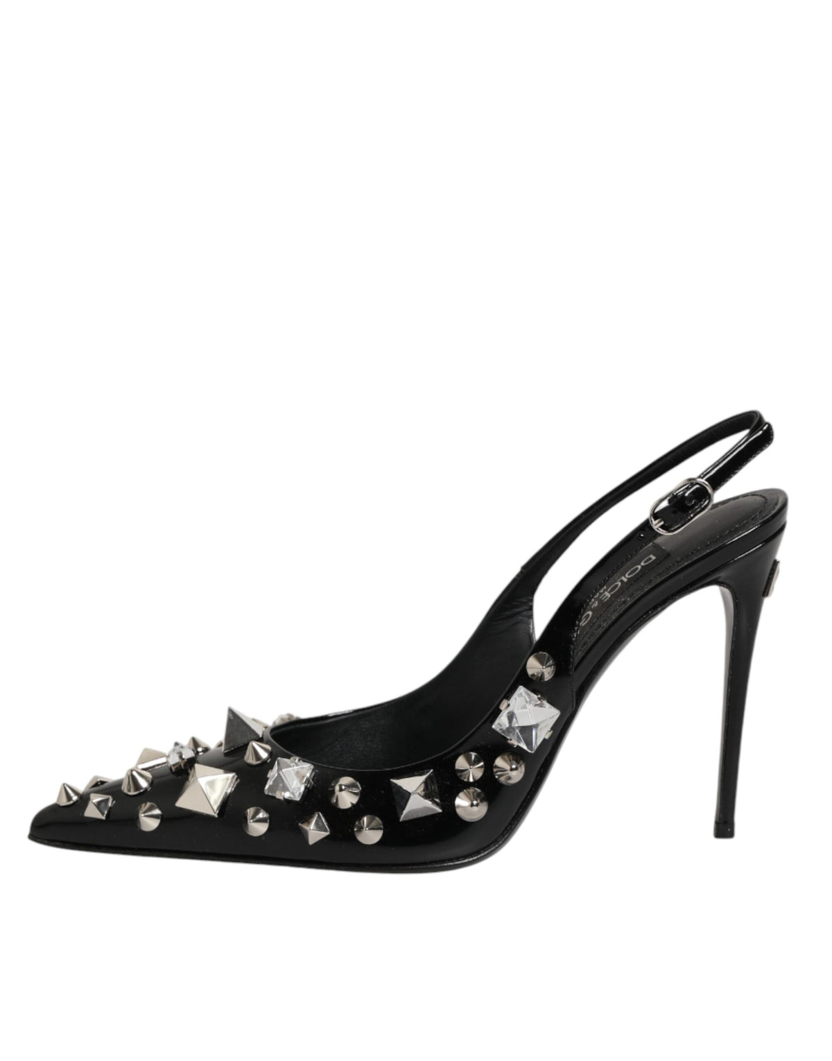 Dolce & Gabbana Black Studded Leather Heels Slingbacks