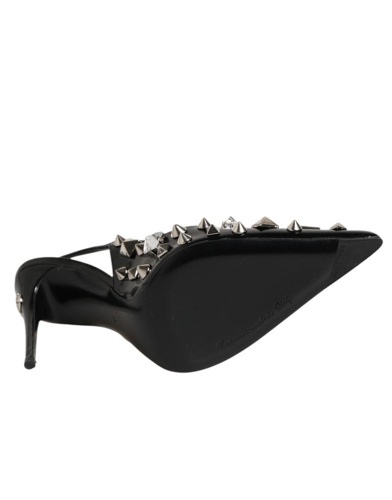Dolce & Gabbana Black Studded Leather Heels Slingbacks