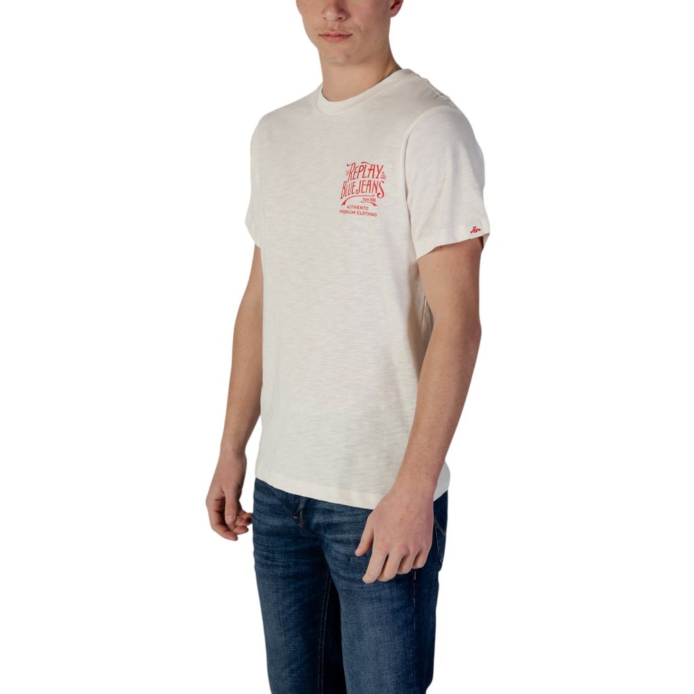 T-shirt en coton crème Replay M3023.000.22336 pour homme