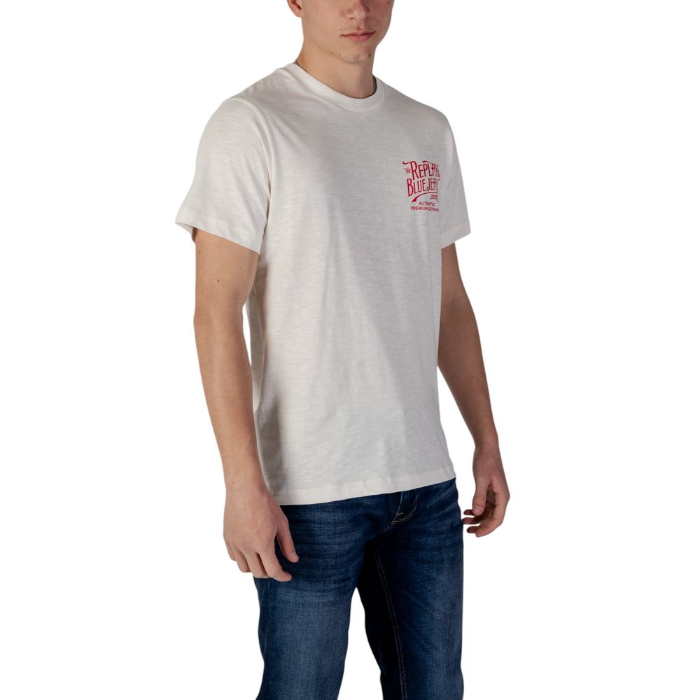 T-shirt en coton crème Replay M3023.000.22336 pour homme