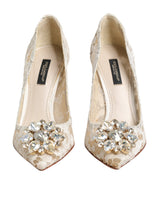 Dolce & Gabbana White Taormina Lace Crystal Heel Pumps