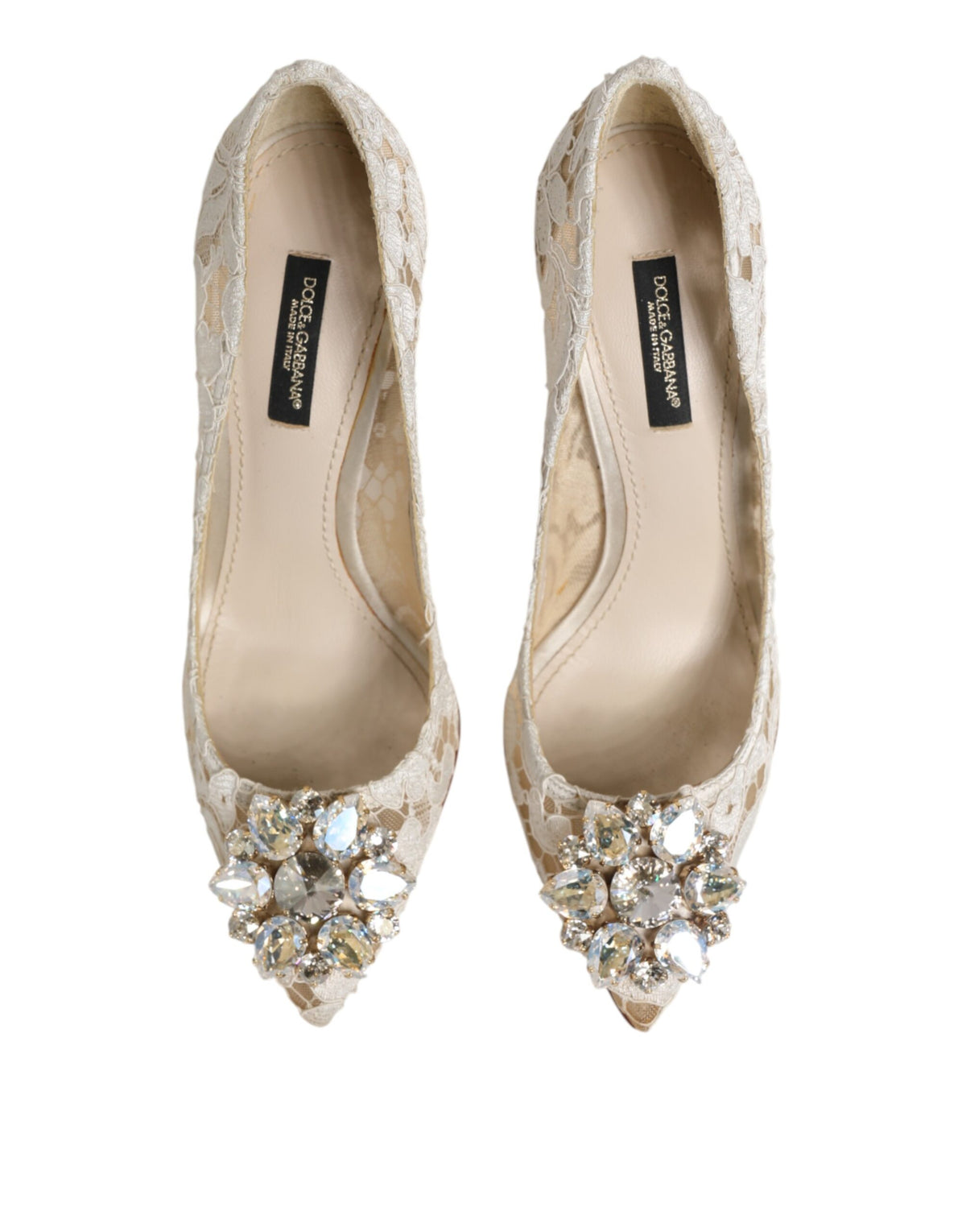 Dolce & Gabbana White Taormina Lace Crystal Heel Pumps