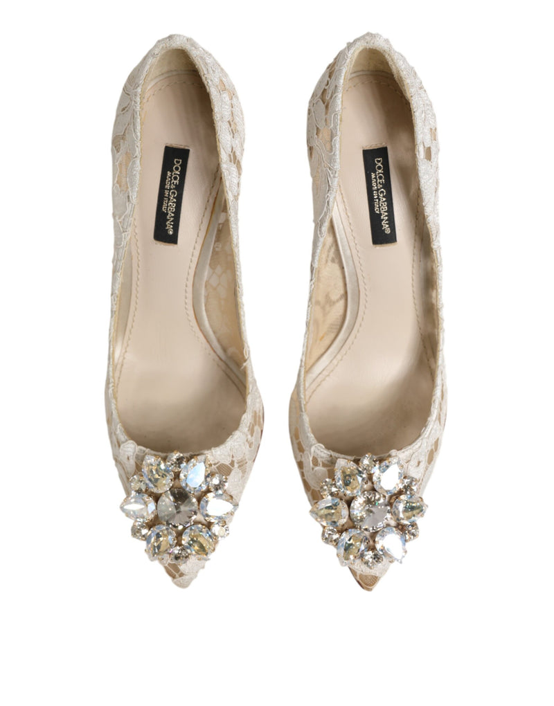 Dolce & Gabbana White Taormina Lace Crystal Heel Pumps