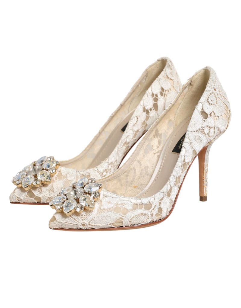 Dolce & Gabbana White Taormina Lace Crystal Heel Pumps
