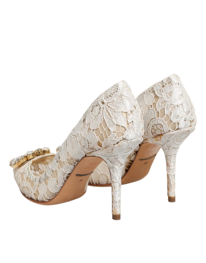 Dolce & Gabbana White Taormina Lace Crystal Heel Pumps