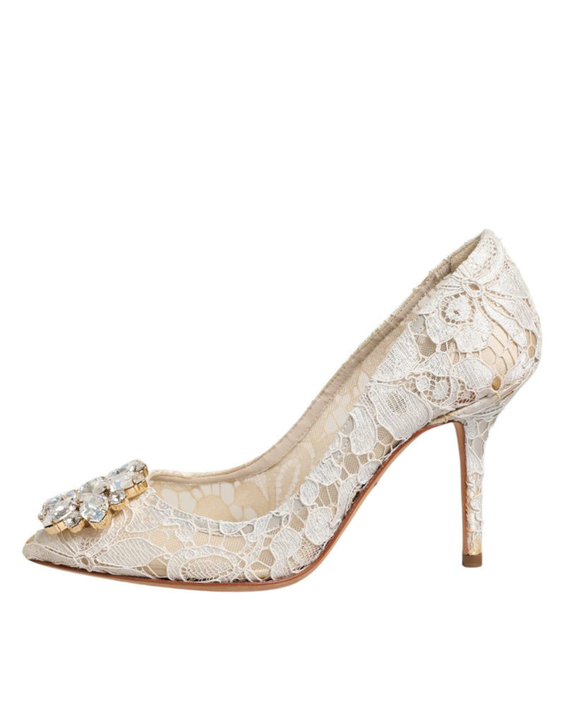 Dolce & Gabbana White Taormina Lace Crystal Heel Pumps