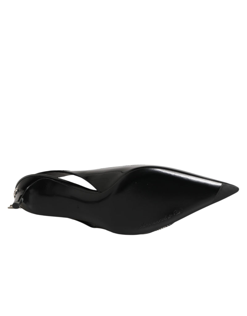Dolce & Gabbana Black Zipper Leather Heels Slingbacks Shoes