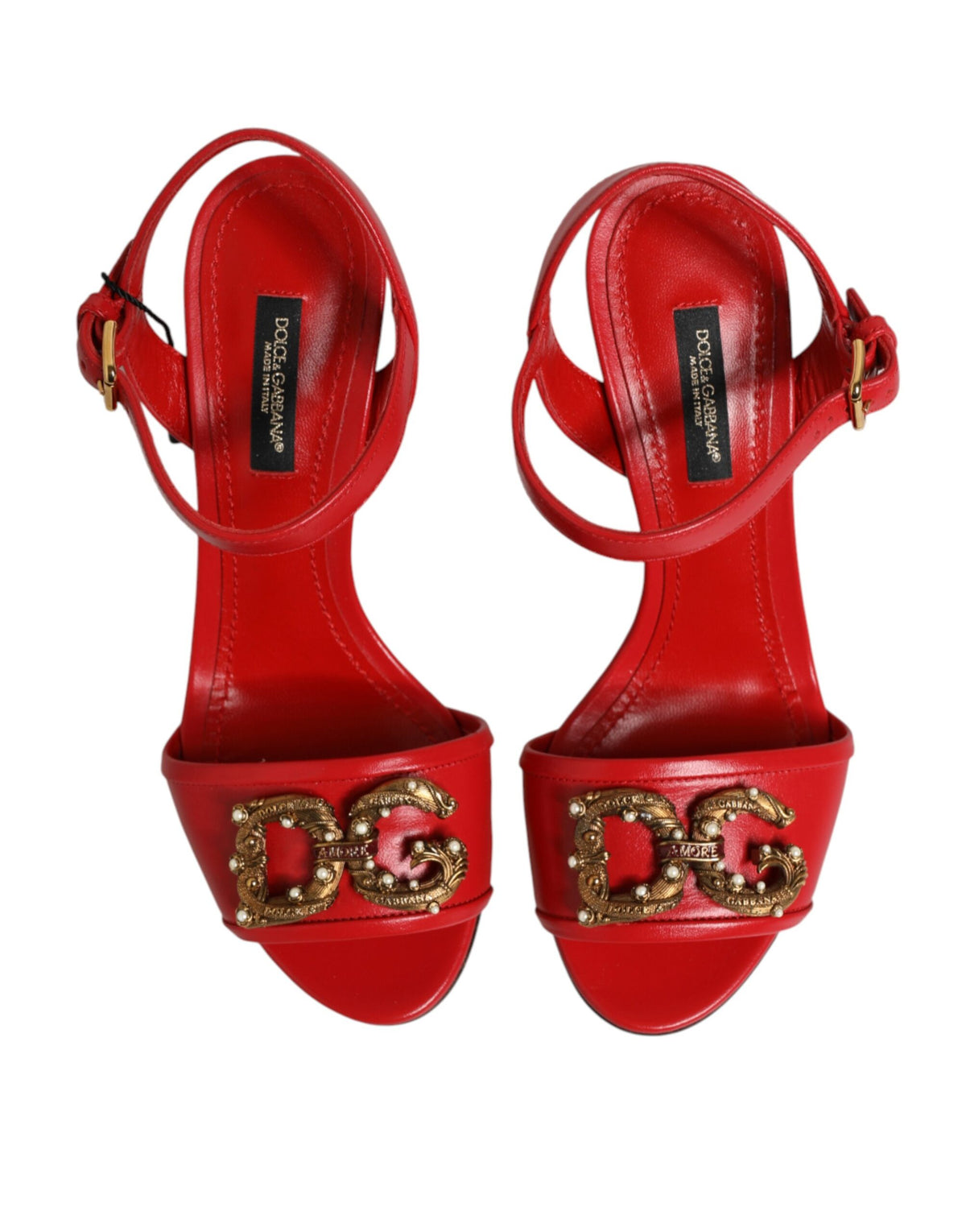 Dolce & Gabbana Red Leather DG AMORE Heels Sandals