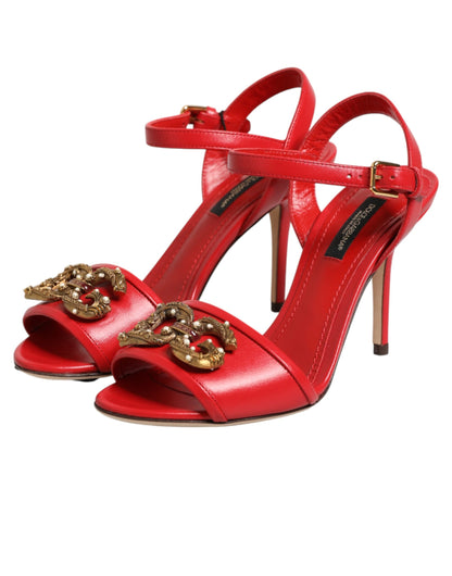 Dolce & Gabbana Red Leather DG AMORE Heels Sandals Shoes