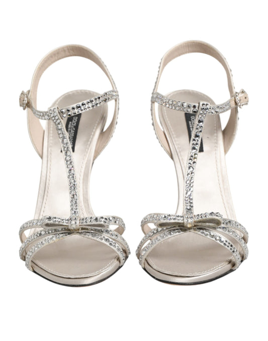 Dolce & Gabbana Sandales à Talons Ankle Strap en Strass Argent