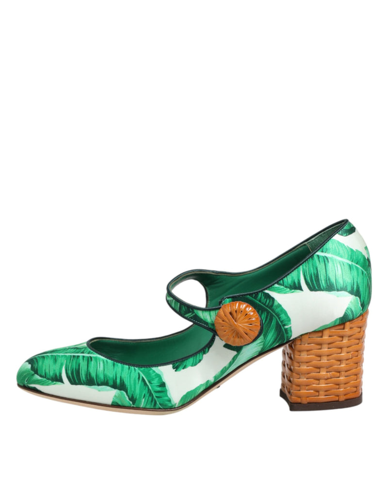 Dolce & Gabbana Green Silk Mary Janes Leaf Sandals Shoes