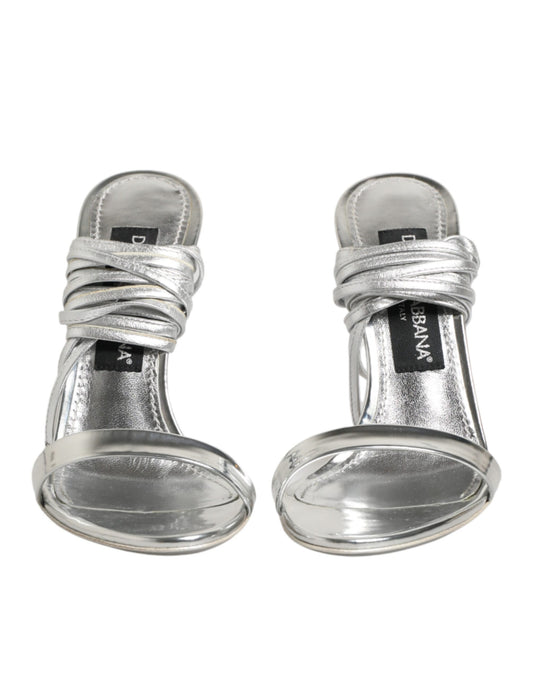 Dolce & Gabbana Silver Strappy High Heels Sandals