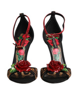Dolce & Gabbana Sandales en cuir marron léopard avec roses en cristal