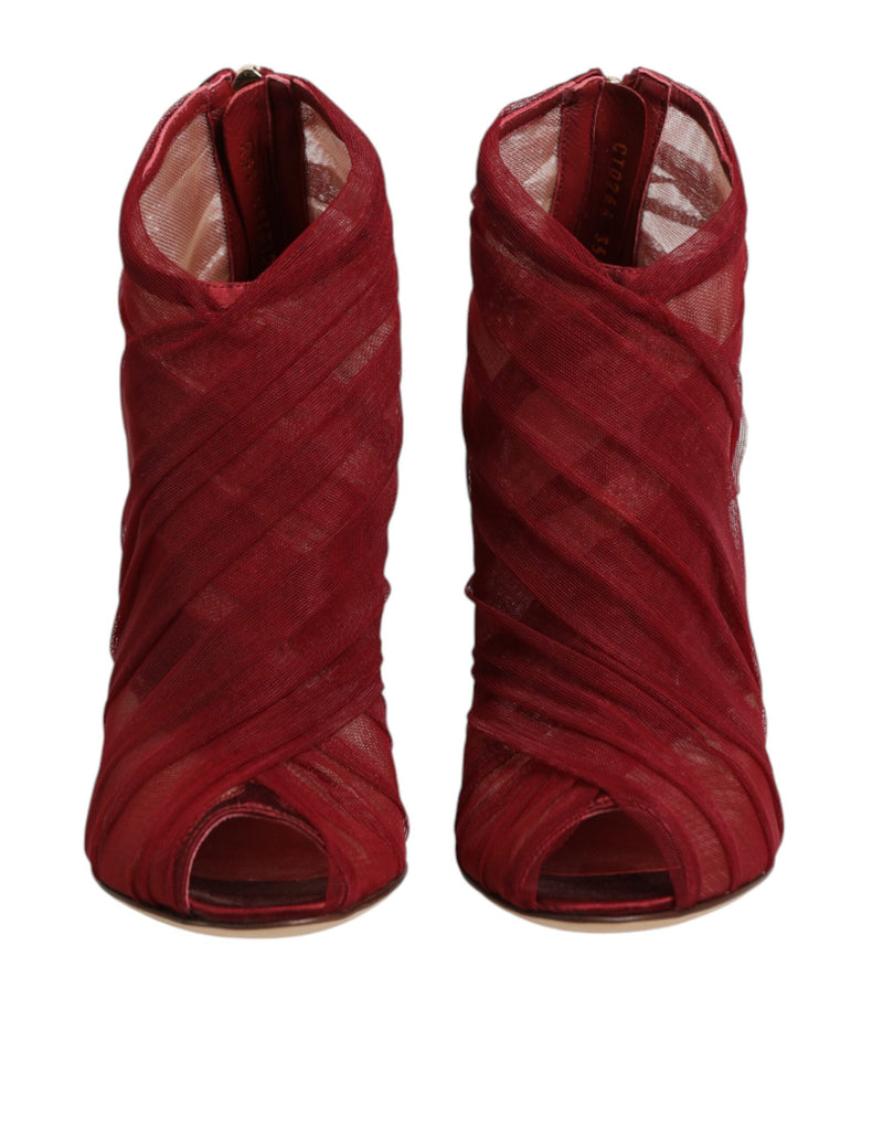 Dolce & Gabbana Red Tulle Ankle Boots with Stiletto Heels