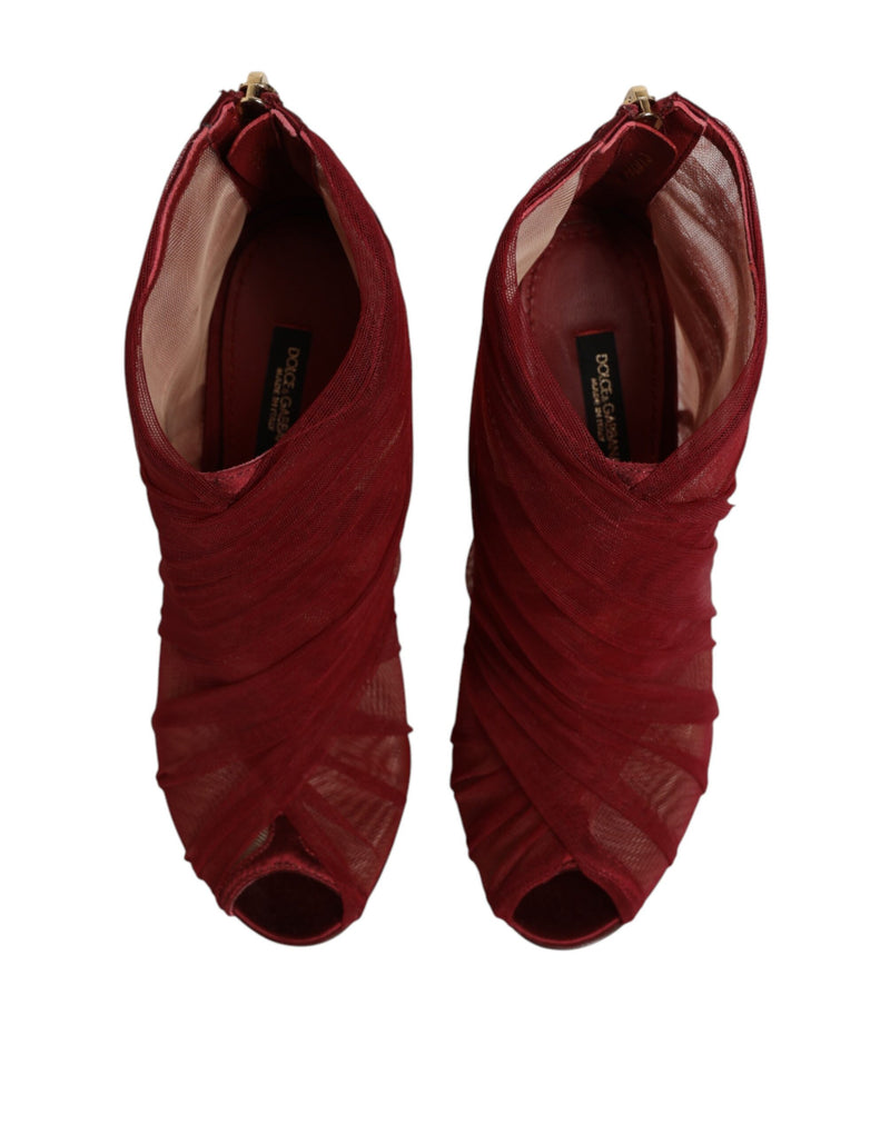 Dolce & Gabbana Red Tulle Ankle Boots with Stiletto Heels