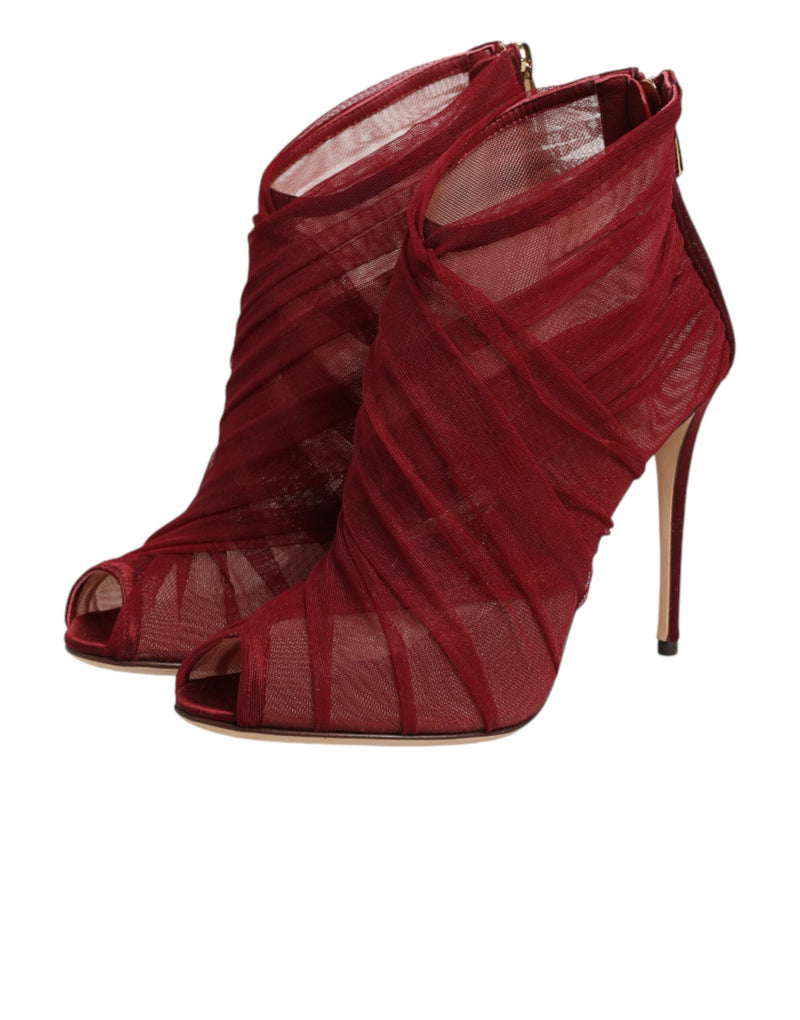 Dolce & Gabbana Red Tulle Ankle Boots with Stiletto Heels