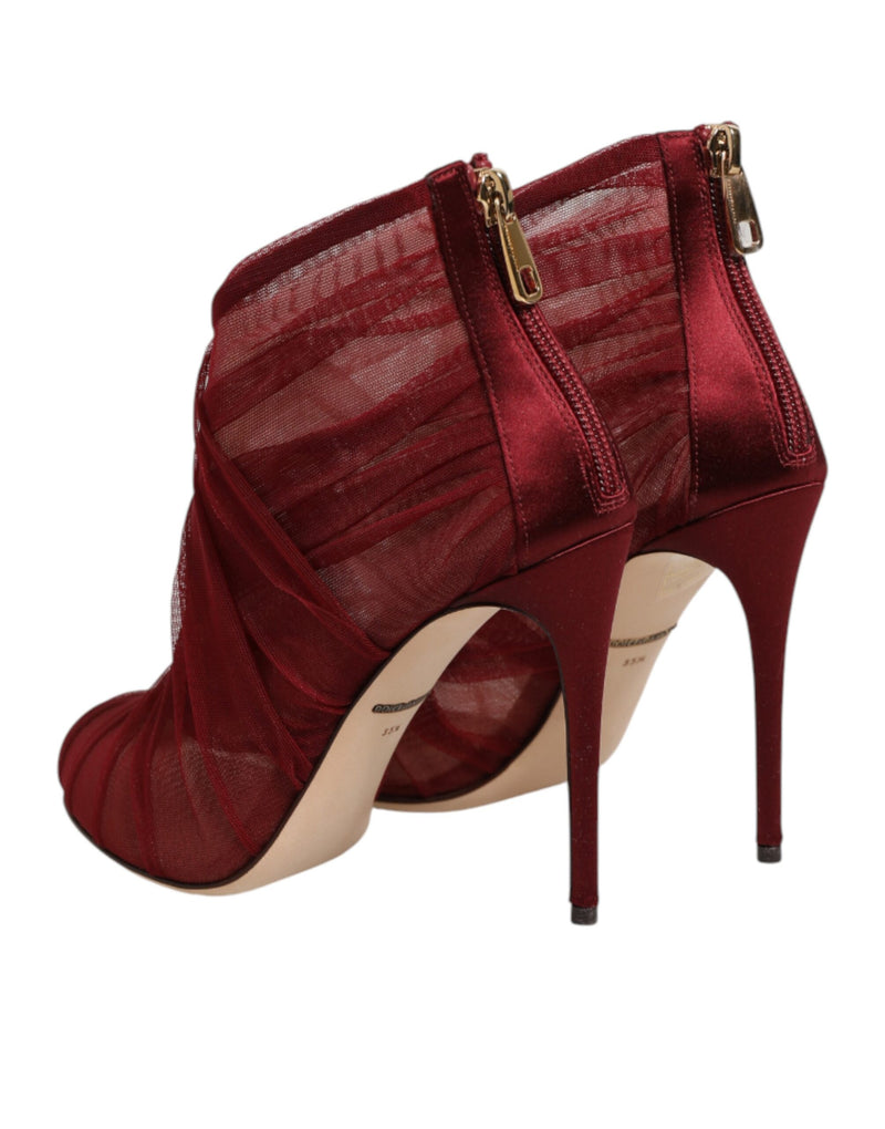 Dolce & Gabbana Red Tulle Ankle Boots with Stiletto Heels